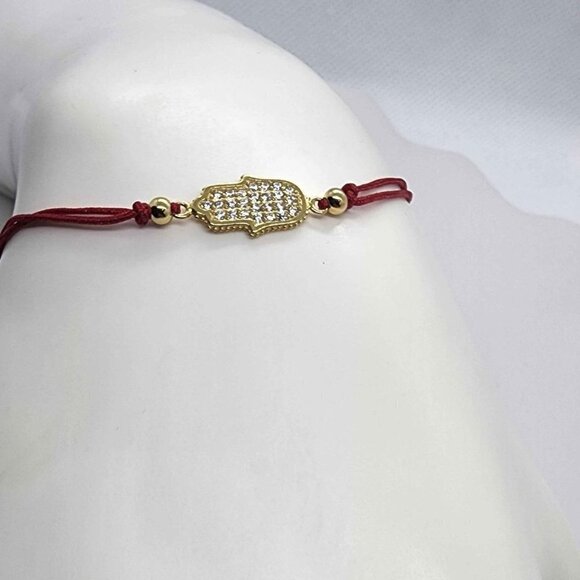 Sterling Silver 925 Hamsa Design With Red String Bracelet - Picture 1 of 3